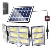 Solar Lights Outdoor 334LED Security Lights with Remote Control,3 Heads Motion Sensor Lights, IP65 Waterproof,270° Wide Angle Flood Wall Lights with 3 Modes Wall Lamp Bracket Light